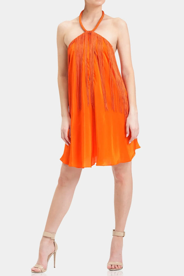 orange silk dress short Spaghetti Straps Orange A-line Satin Short Dress PollyBoutique