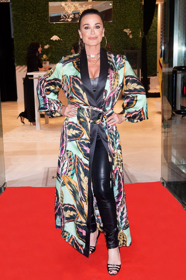 As Seen on Kyle Richards at Store Opening Leaf Print Robe Dress