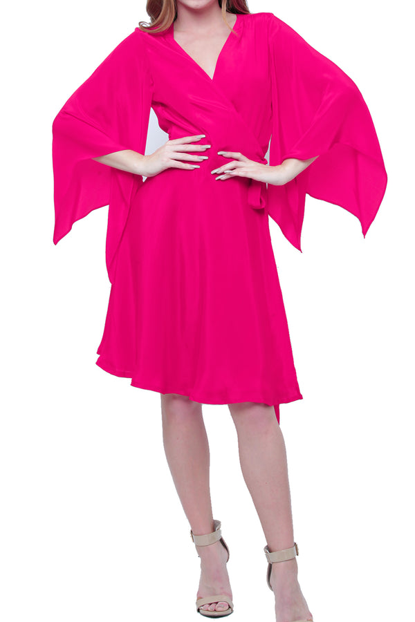 Short Flutter Sleeve Kimono Wrap Dress