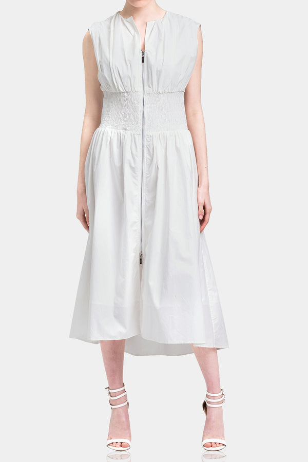White Ruched Summer Midi Dress