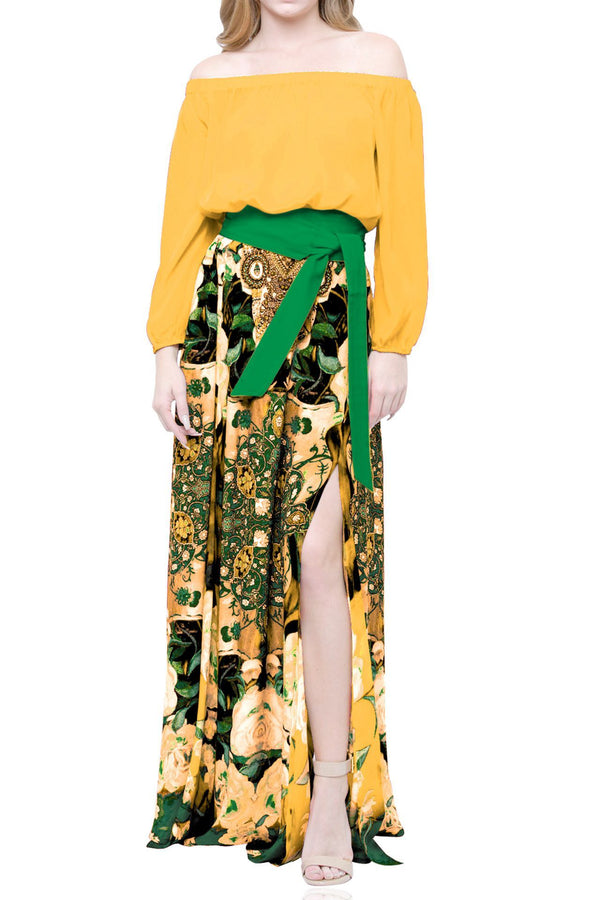 Yellow Maxi Skirt In Floral Print