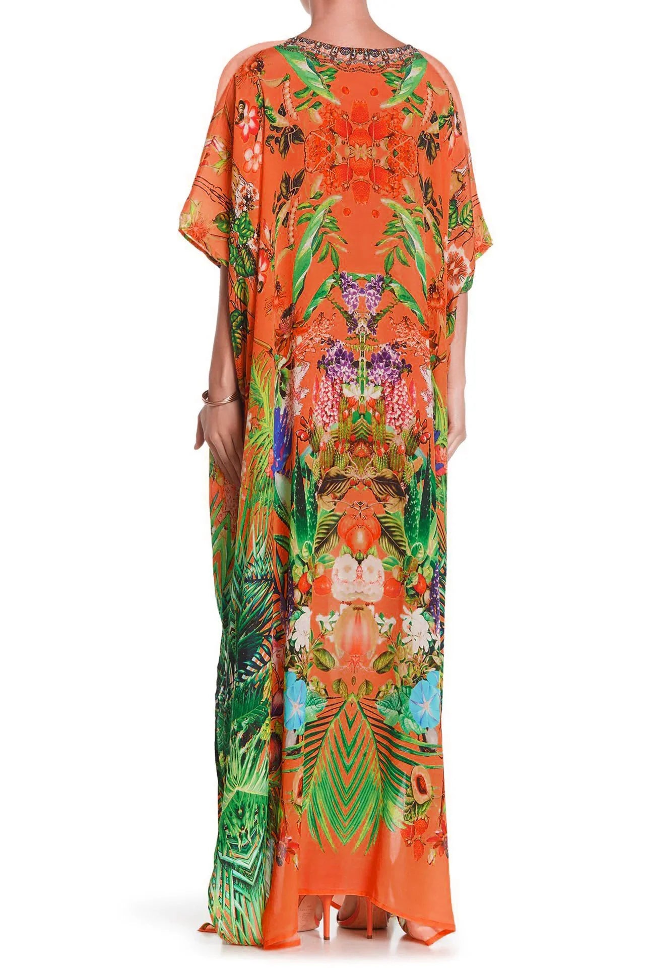 orange caftan dress Paisley Printed Orange Plus Size Polyester Kaftan Dress For Women