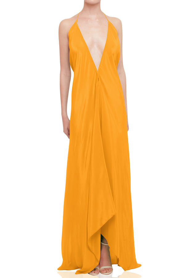 Leo Orange V-Neck Long Dress