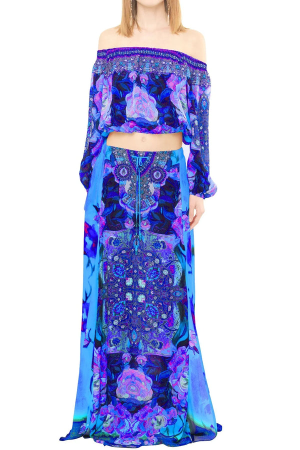 Small - Medium Hi Slit Long Skirt - Azure Small - Medium Hi Slit Long Skirt - Azure