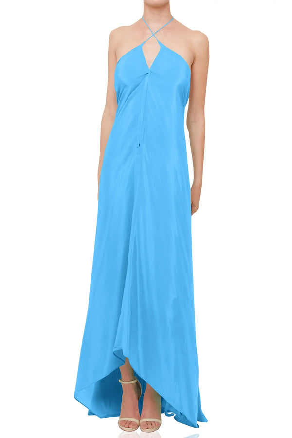 One Size Sky Blue Layered Maxi Handkerchief Dress