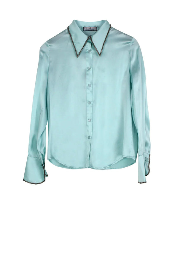Button Down Aqua Blue Dress Shirt Designer Button Down Shirt Women's Shirts  Shirt Dresses Long Sleeve