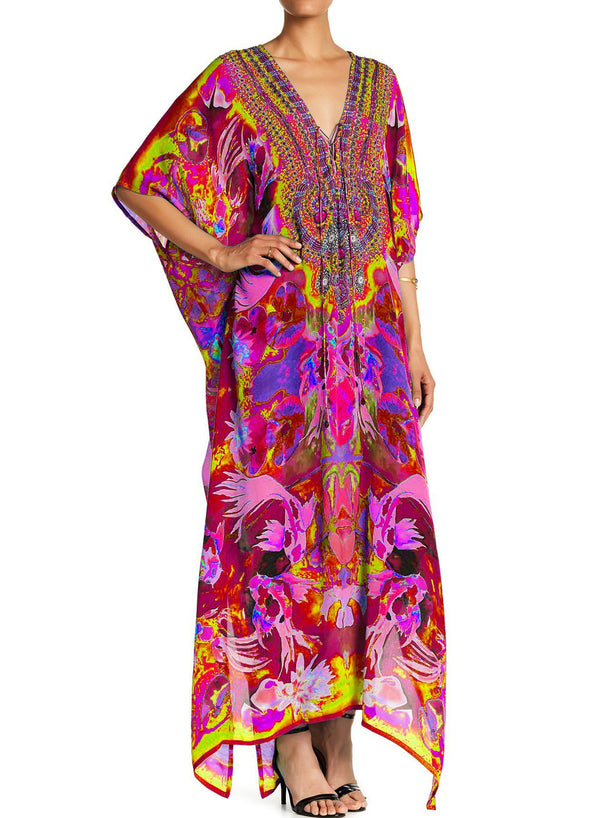  tropical dresses for vacation, cute vacation outfits, Shahida Parides, maxi kaftan,