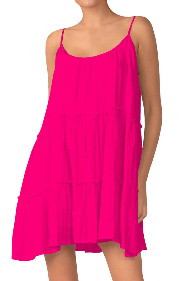 hot pink slip dress mini Acid Pink Lace-Trim Mini Slip Dress