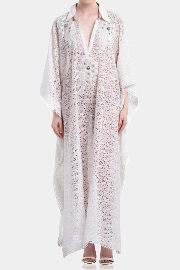 White Cotton Kaftan Dress | Cotton kaftans Online at Shahida Parides White Cotton Kaftan Dress | Cotton kaftans Online at Shahida Parides