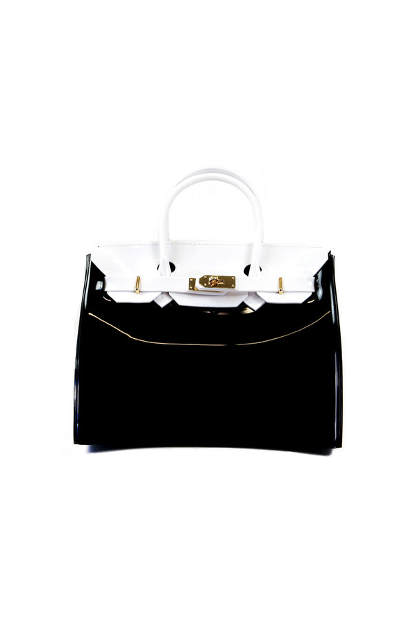 Black and White Top Handle Handbag