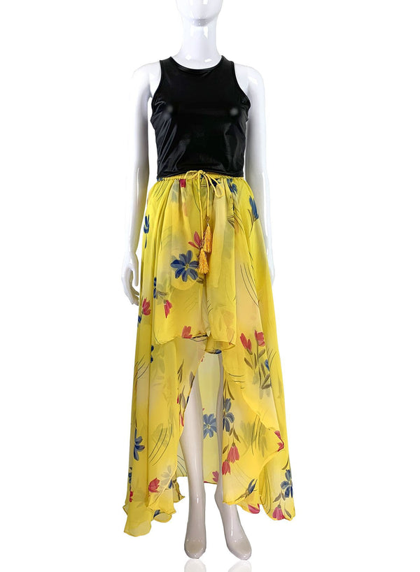 Yellow Floral Print Hi Low Skirt