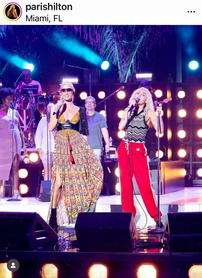 Miley Cyrus and Sia performed Stars Are Blind during Miley's New Year's Eve Party, and Paris Hilton's Wearing Shahida Parides made a surprise appearance