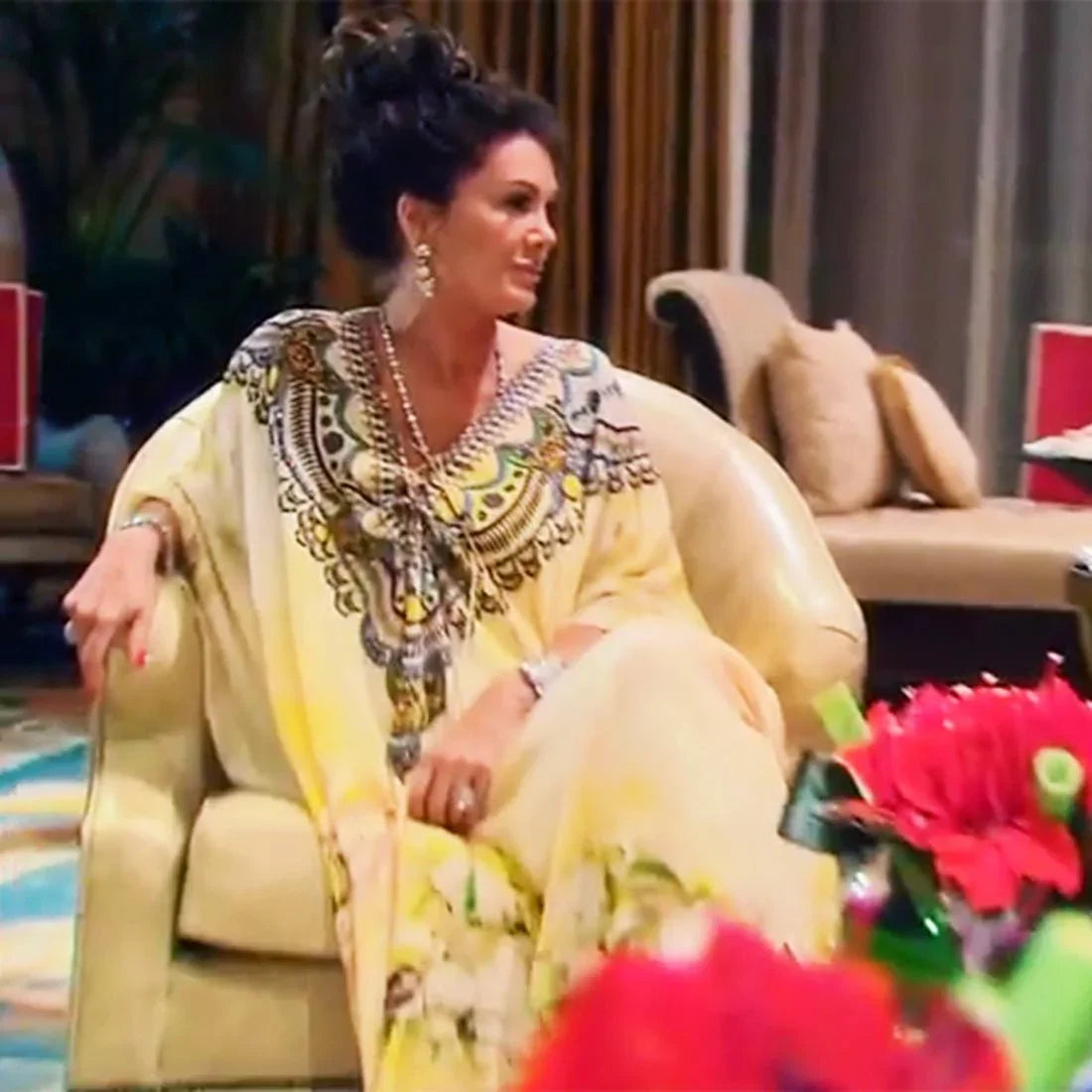 Real Housewives Lisa Vanderpump in a Shahida Parides Kaftan on Last Night's Episode