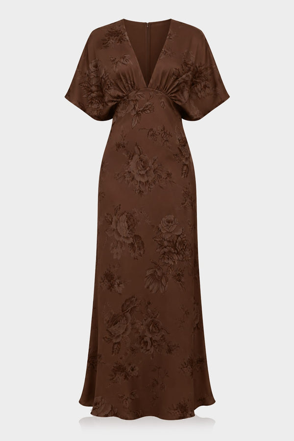Chocolate Floral Satin Bridesmaid Dress |Shasi rustic wedding| Shahida – Shahida Parides
