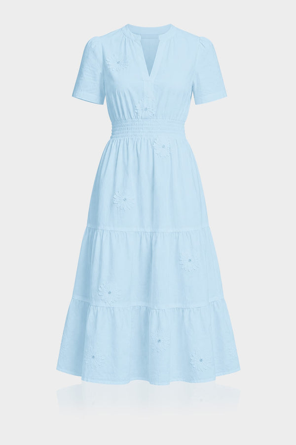 Sky Blue Strapless Midi Dress |Cotton Floral Midi Dress – Shahida Parides