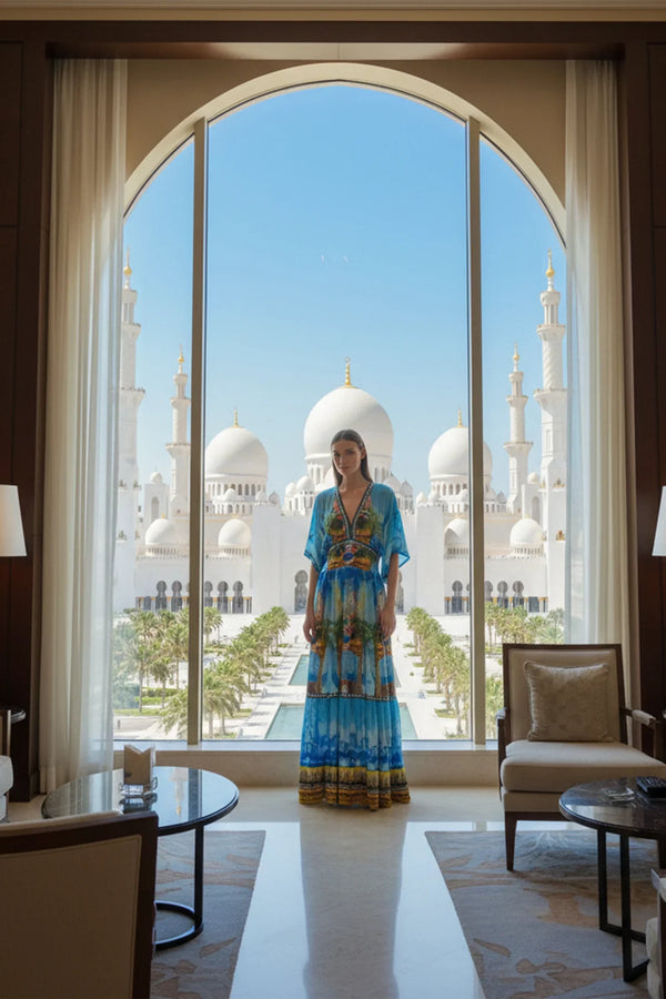 Half Sleeve Long Dress in Blue