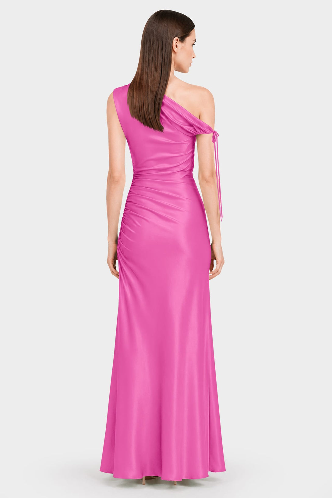 barbie pink bridesmaid dresses S Luxury One Shoulder Stretch Satin Ruched Maxi Dress style:Sexy and cocktail receptions Holland Orange Floral Collar Color:Graphite*