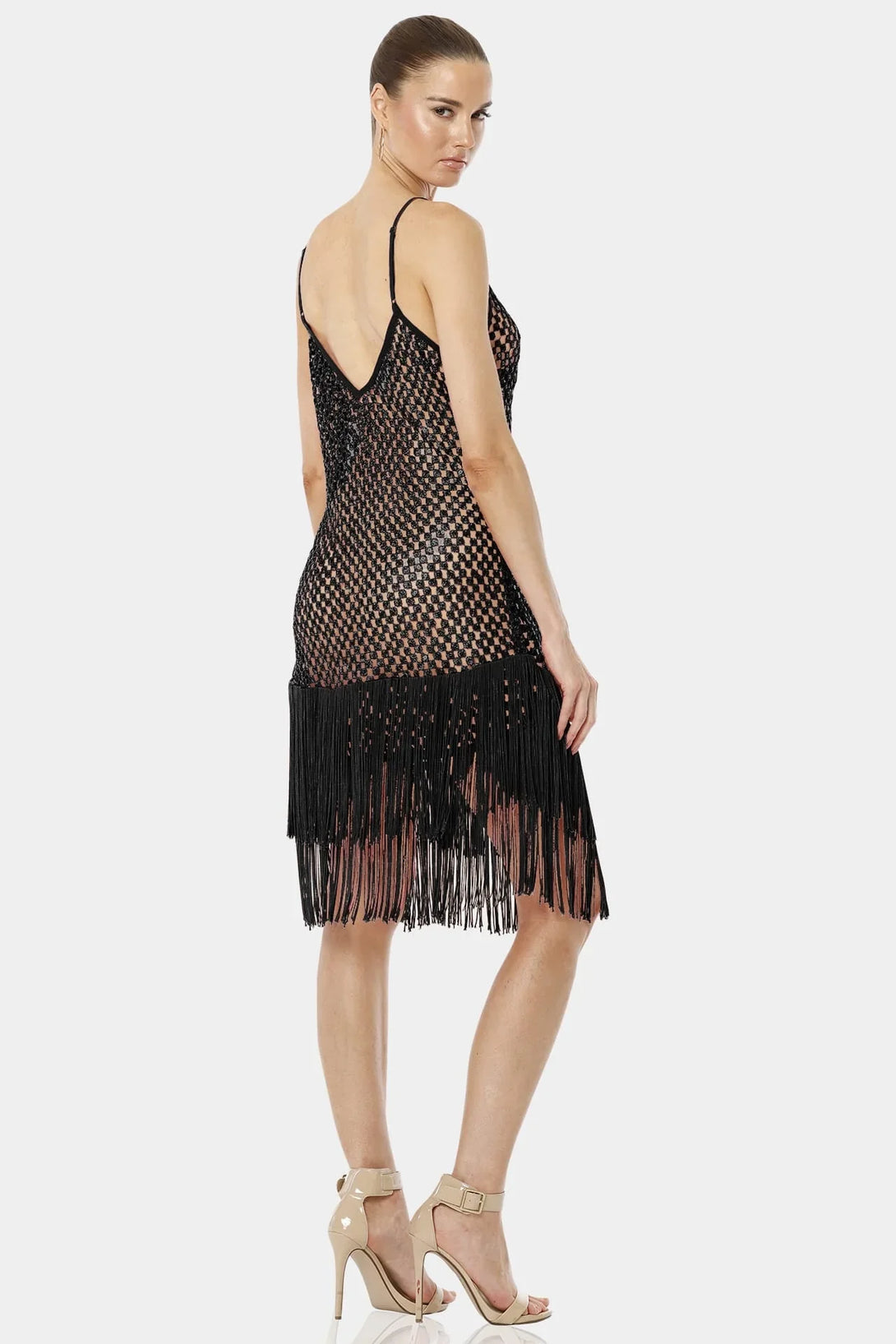 Black Fringe Dress | Strappy Sequin Dress | Black Midi Dress | Qishma Small Black Fringe Dress | Strappy Sequin Dress | Black Midi Dress | Qishma Small