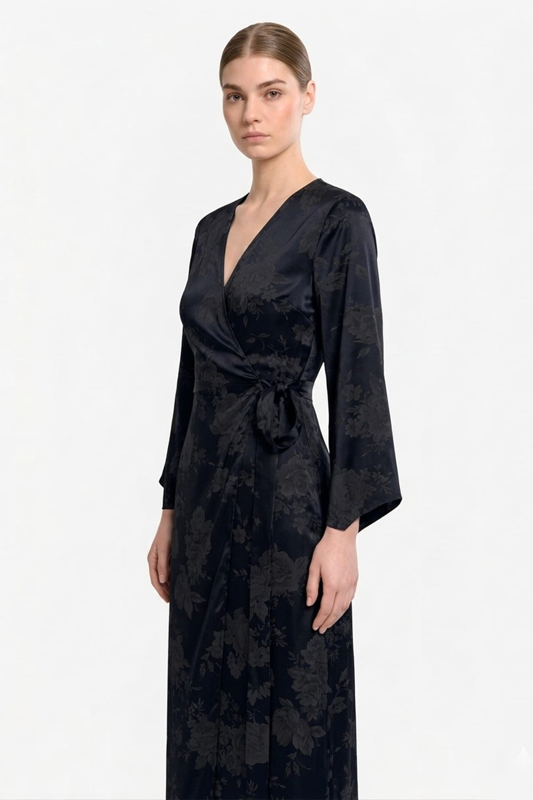 Black Satin Wrap Maxi Dress