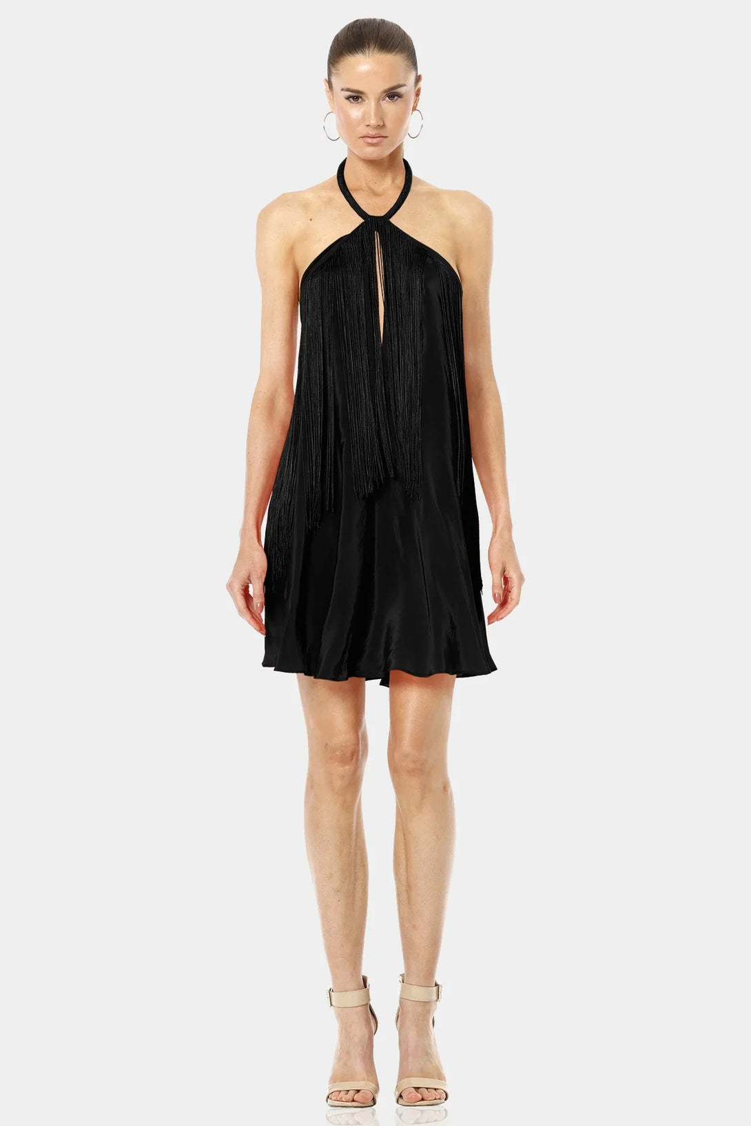 Halter Midi Dress | Short Fringe Dress | Black Fringe Dress | Qishma Shahida Parides Halter Midi Dress | Short Fringe Dress | Black Fringe Dress | Qishma Shahida Parides