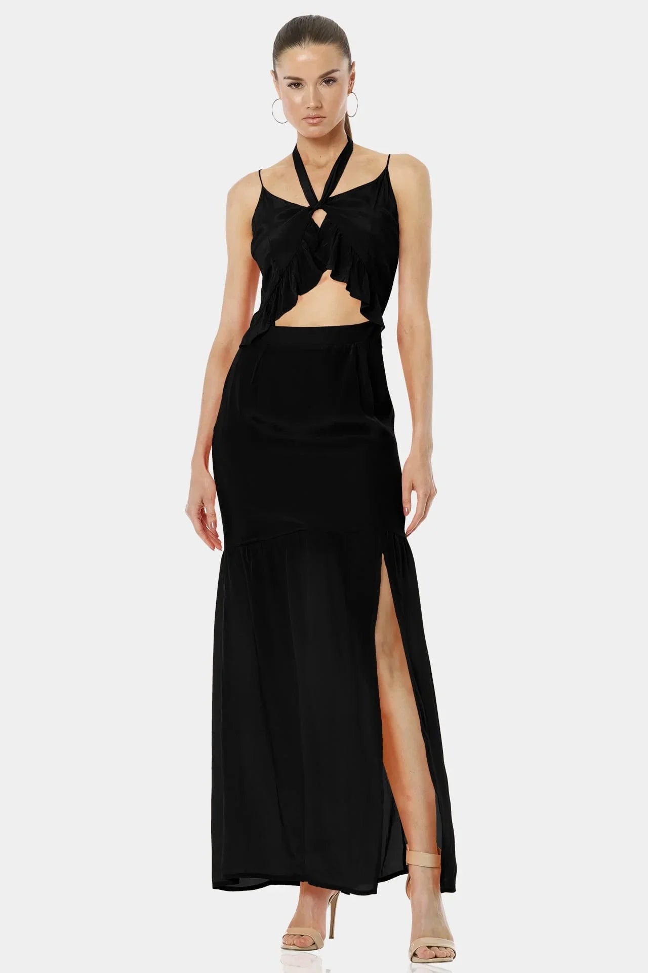 Black Long Dress | Long Dress with Slit | Sexy Cut Out Dress