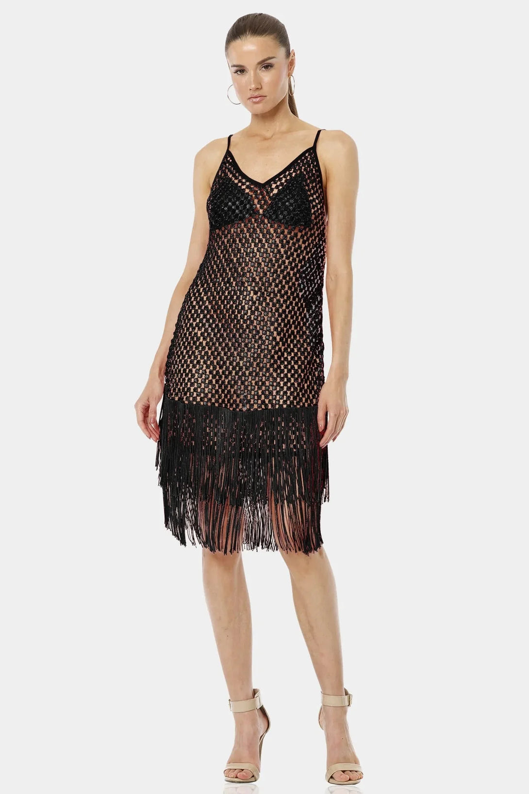 black sequin strappy dress Sparkly Black Sequin Strappy Cocktail Party Dress