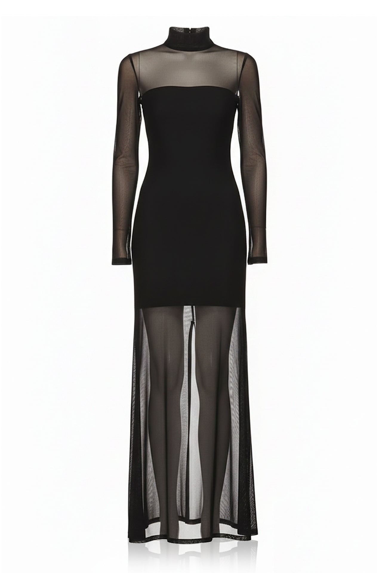 sheer high neck dress S Black Sheer Organza High-Neck Maxi Dress