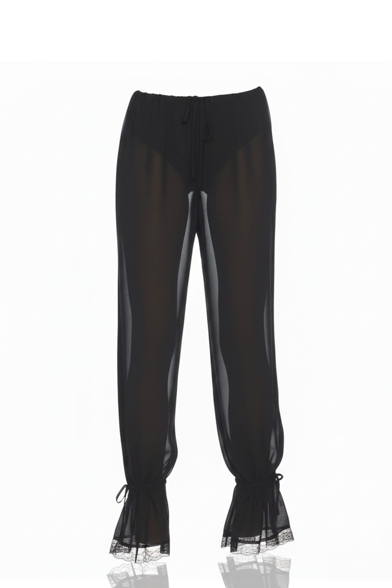High Waist Black Sheer Tailored Straight Leg Trousers Women
