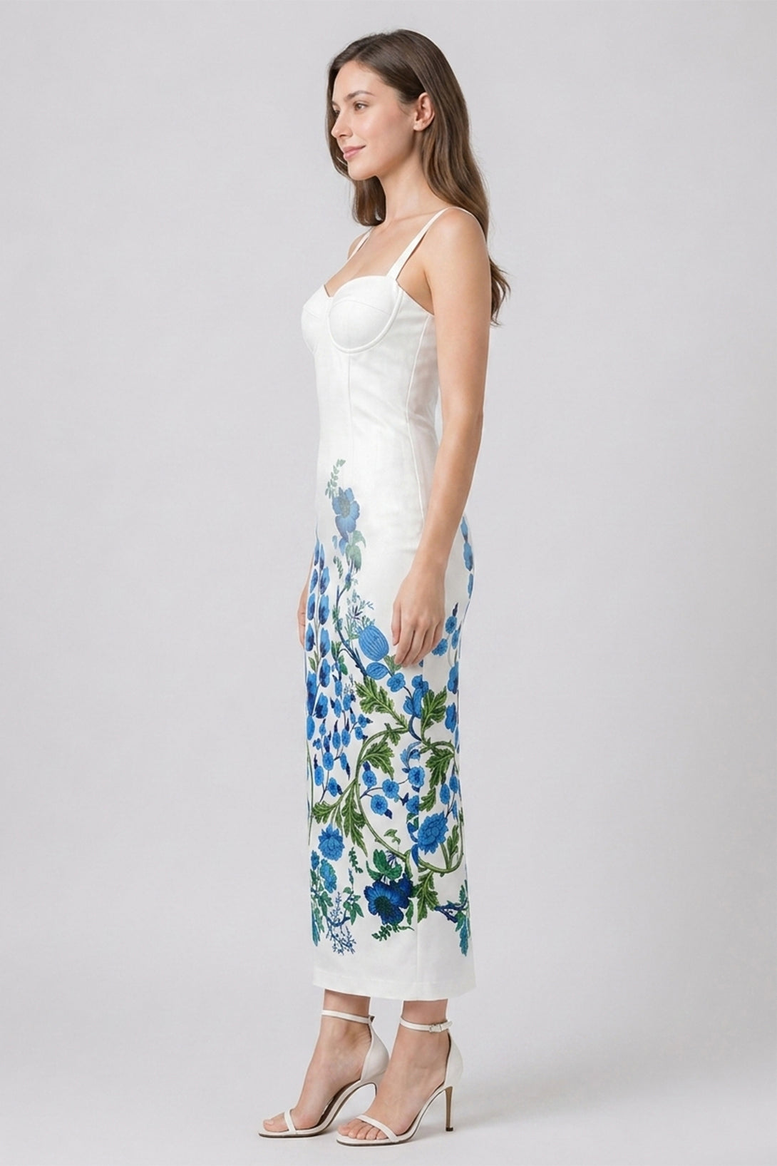 midi floral bodycon dress S Blue Floral Corset Bodycon Midi Dress