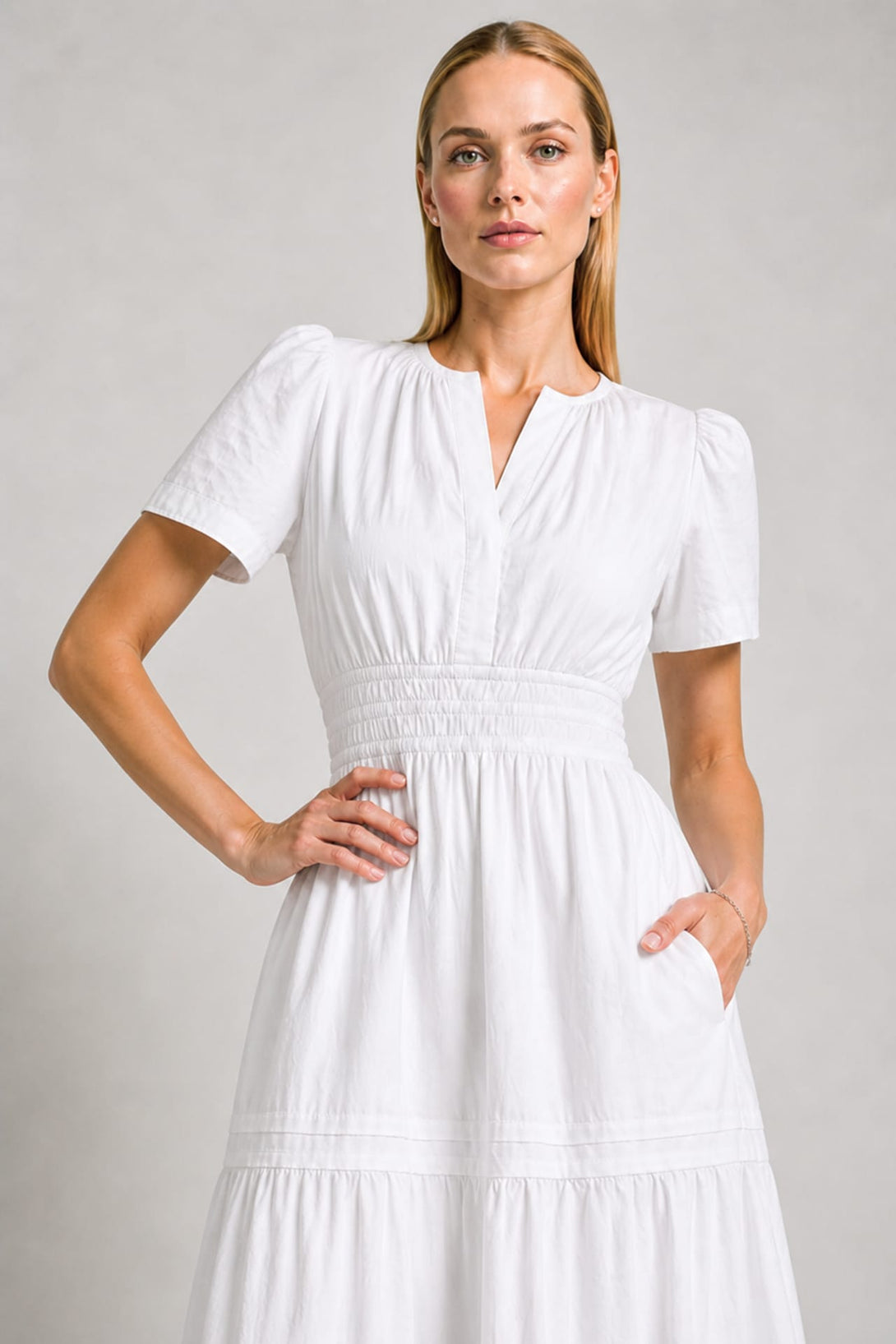 daytime maxi dresses S White Tiered Organic Cotton Maxi Dress for Chic Summer Daywear