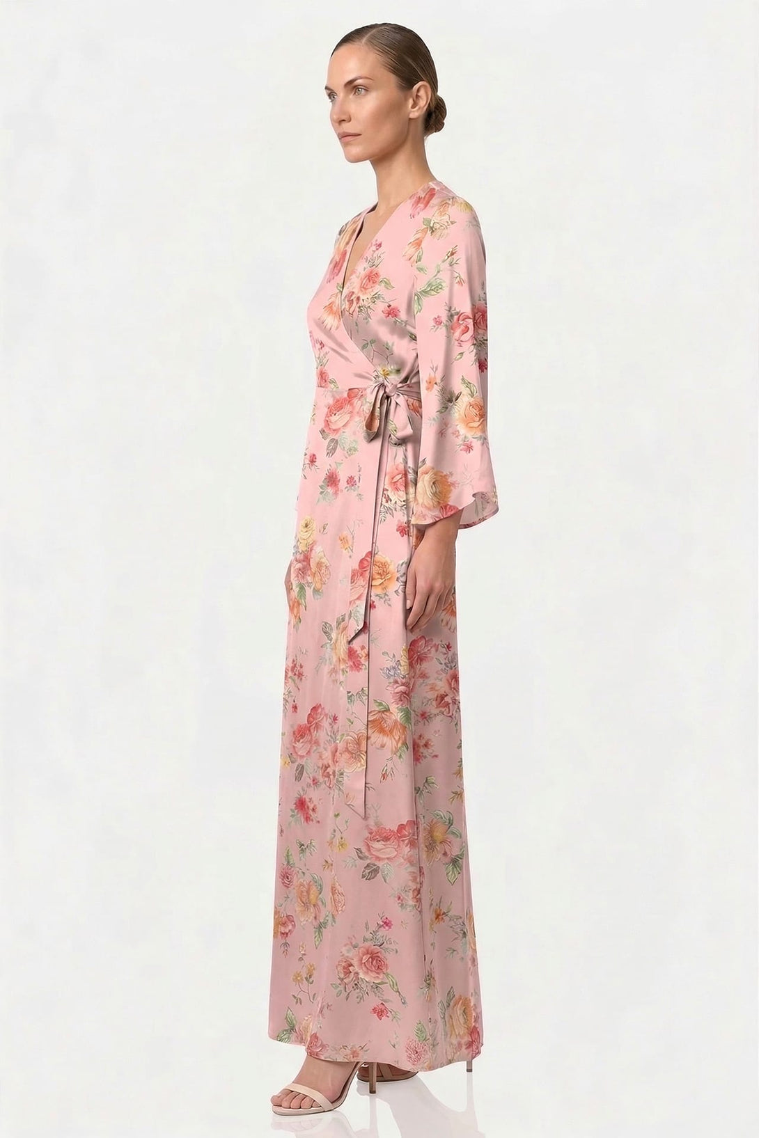 pink blush wrap dress Goddiva Floral Print Wrap A Line Midi Dress