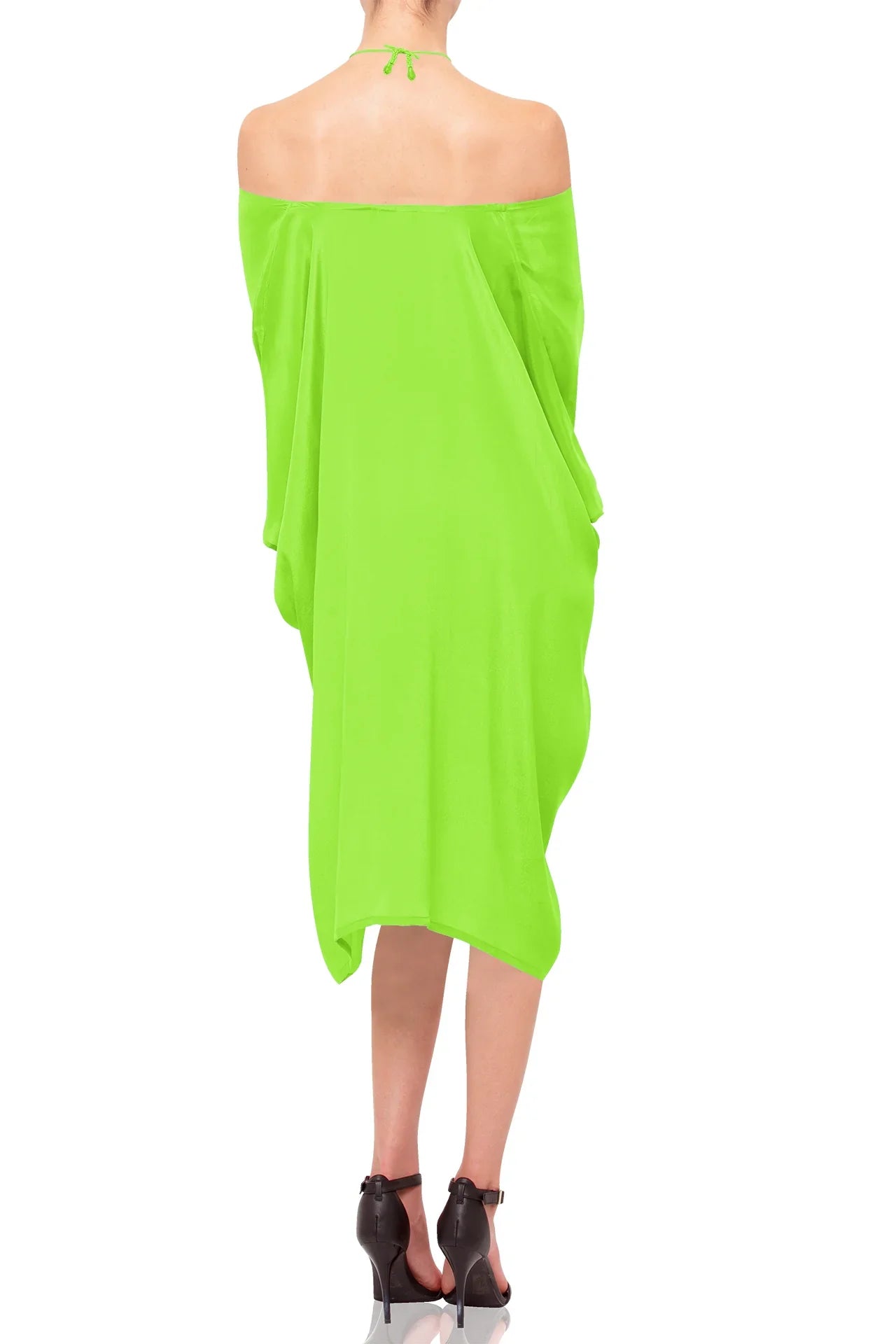 slim fit dress slacks Sharp Green Off-Shoulder Kaftan Dress – Short Kaftan Midi with Deep V-Neck  | Handmade Caftan & Tunics