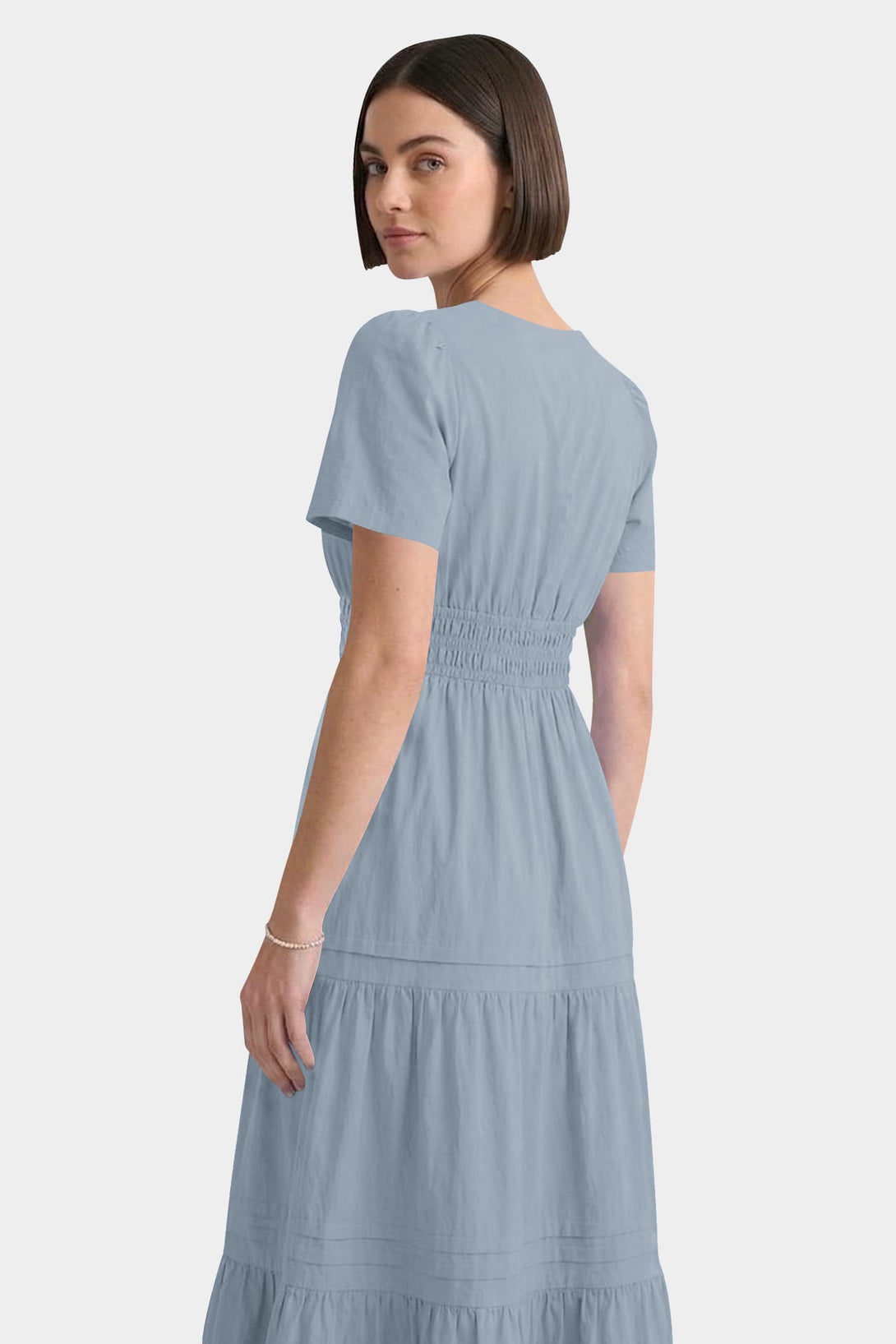 Dusty Blue Cotton Tiered Maxi Dress