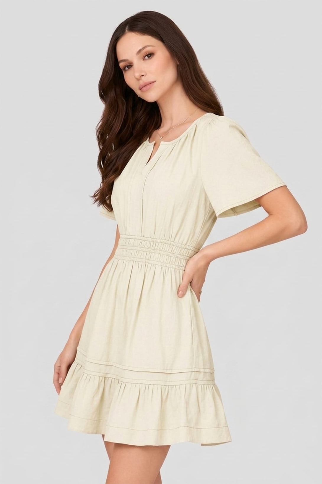 S Ivory Flutter Sleeve Tiered Mini Dress for Women – Bridal Shower Dress