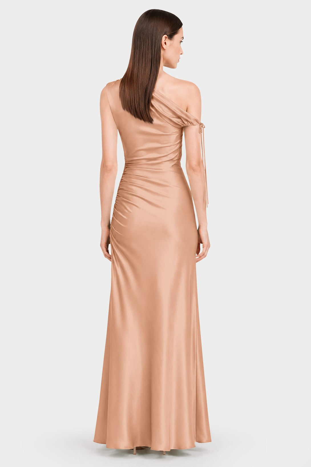 bronze formal dress S Sheath Column Stretch Satin Autumn 2.0 | Elegant femme-fatal-report Metallic Length Variant:Sand/Ivory size 14