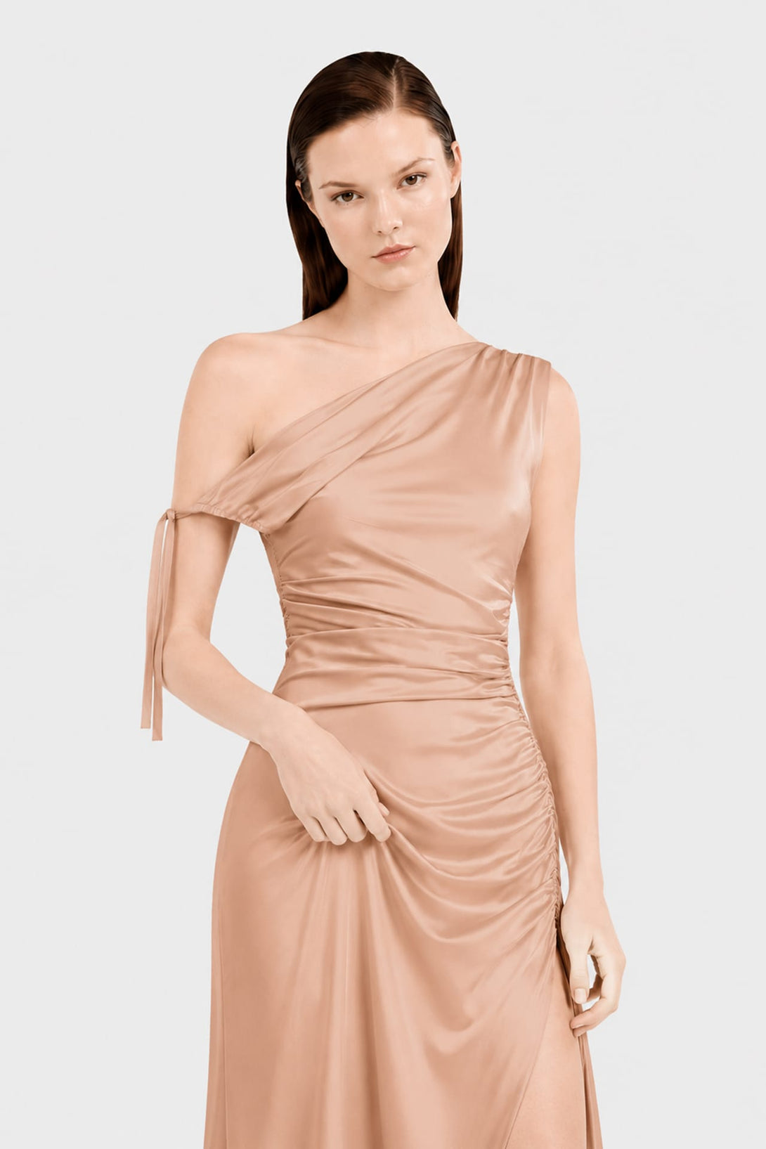 S Bronze Sheath Column Stretch Satin Formal Dress