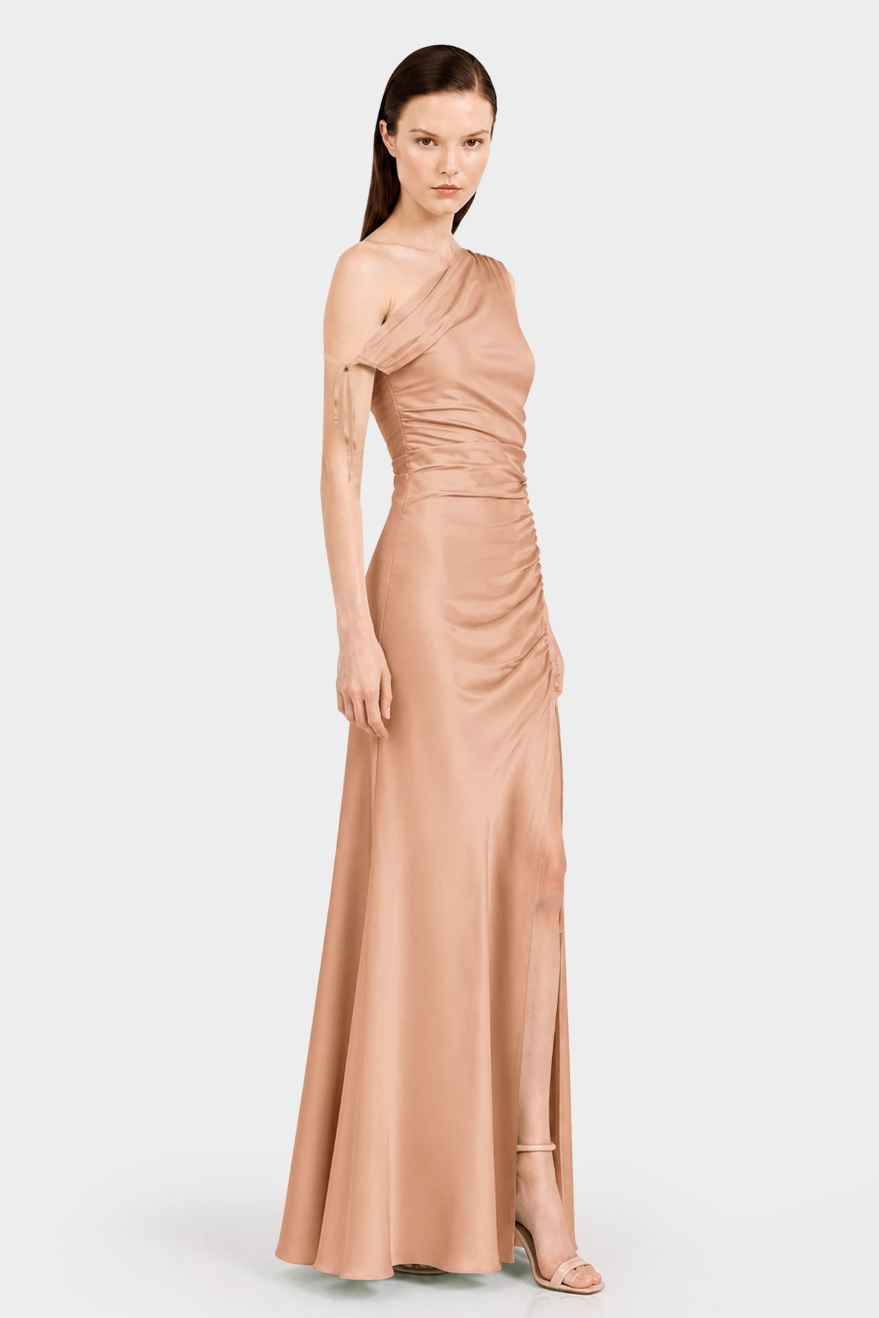 S Bronze Sheath Column Stretch Satin Formal Dress