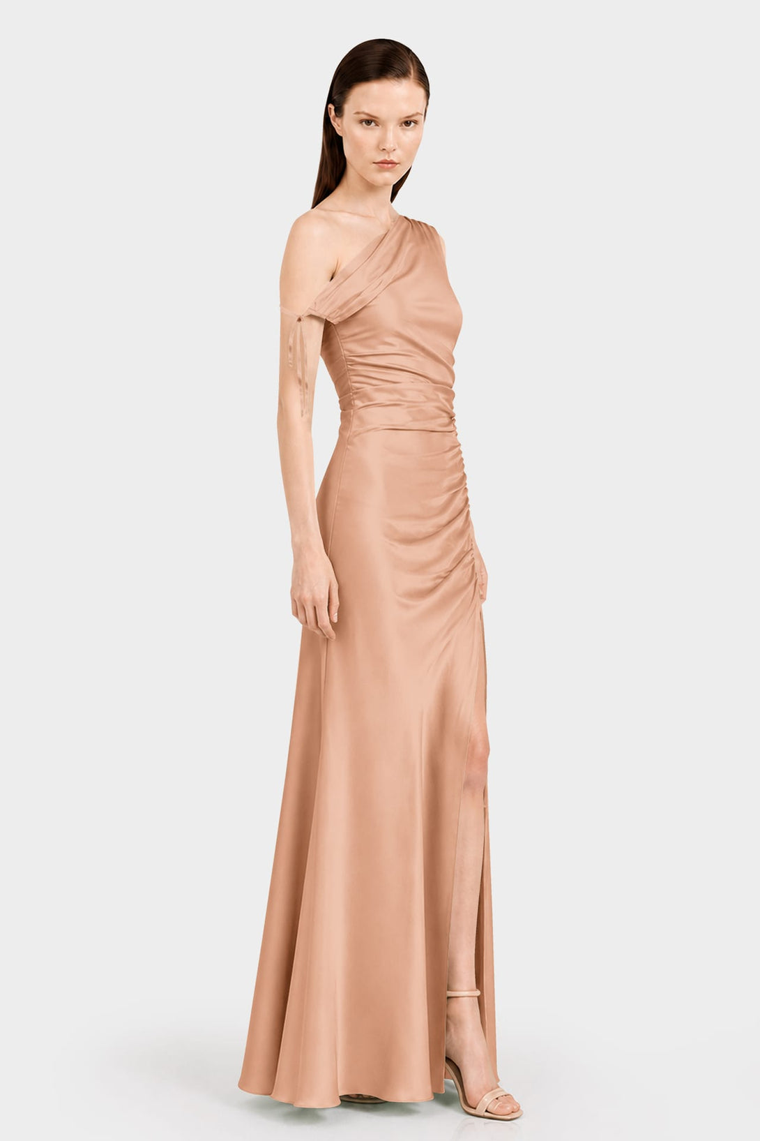 S Bronze Sheath Column Stretch Satin Formal Dress