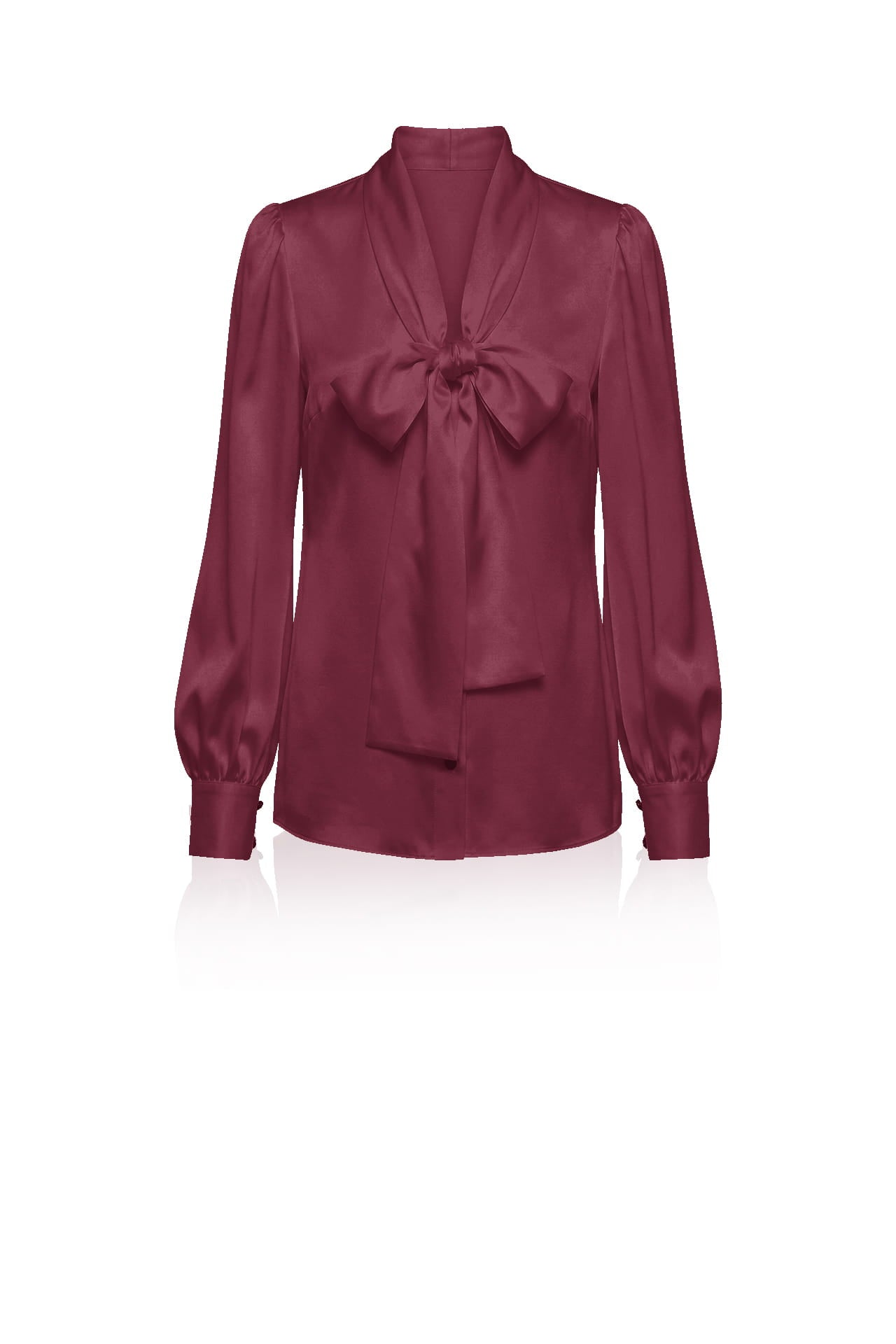 Burgundy Scarf Tie Neck Satin Blouse | Shahida – Shahida Parides