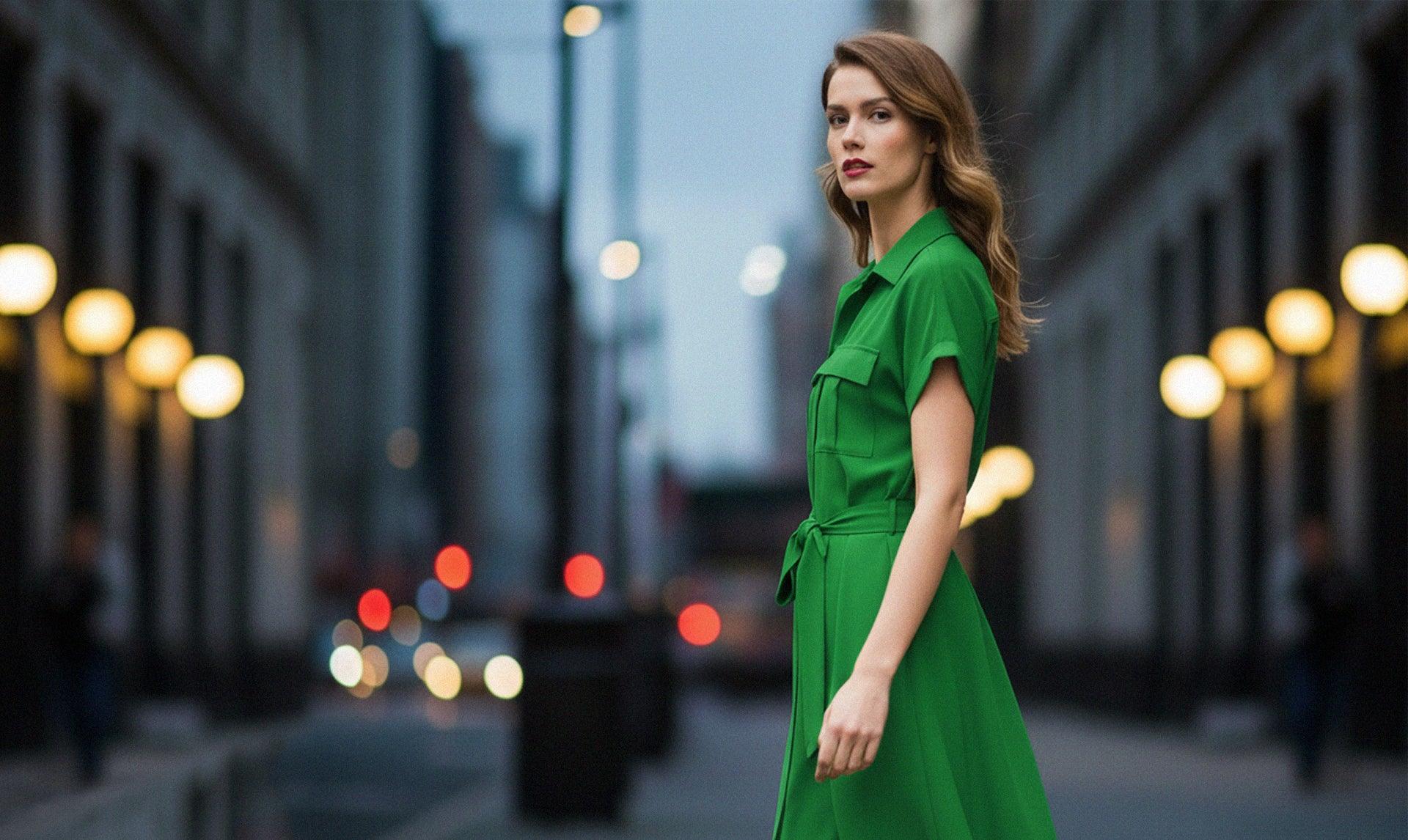 Designer Green Shirt Dress | Midi Shirt Dress Women