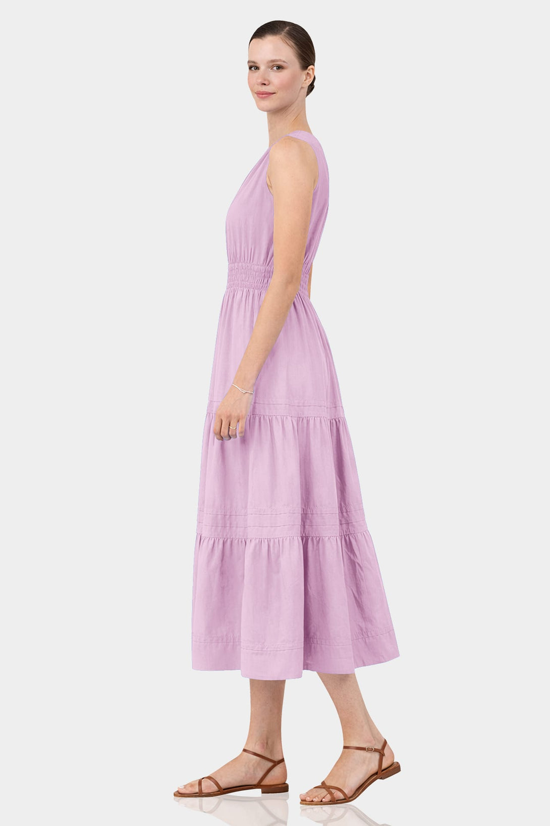 S Candy Pink Women's Organic Cotton Midi Dress – Casual Luxury Cotton Dress