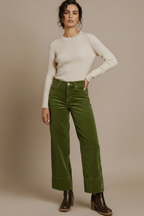 Slim fit green corduroy pants for women, modern and flattering, Shahida