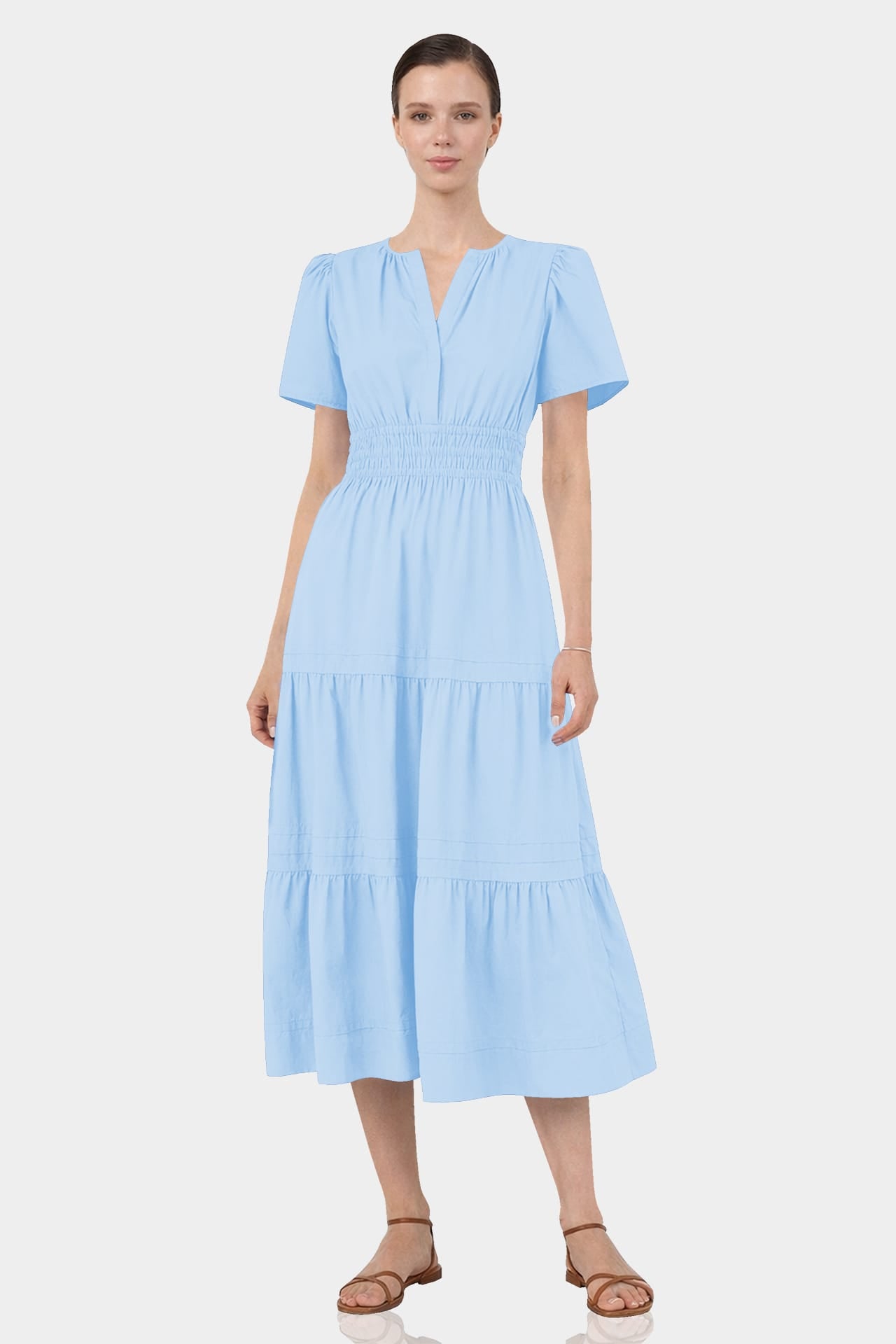 sky blue summer dress Standard / S Casual Cotton Tiered for Everyday Wear polished look Puff Sleeve Dresses Color:Ashen Suit Dresses,Bodycon Dress,Women Dress