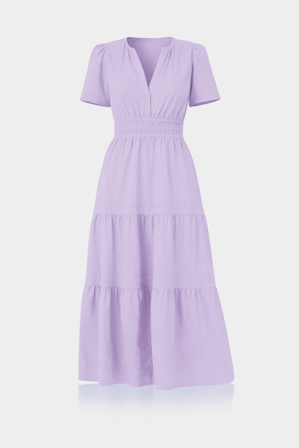 Standard / S Lavender Flutter Sleeve Tiered Midi Dress – Garden Party Dress