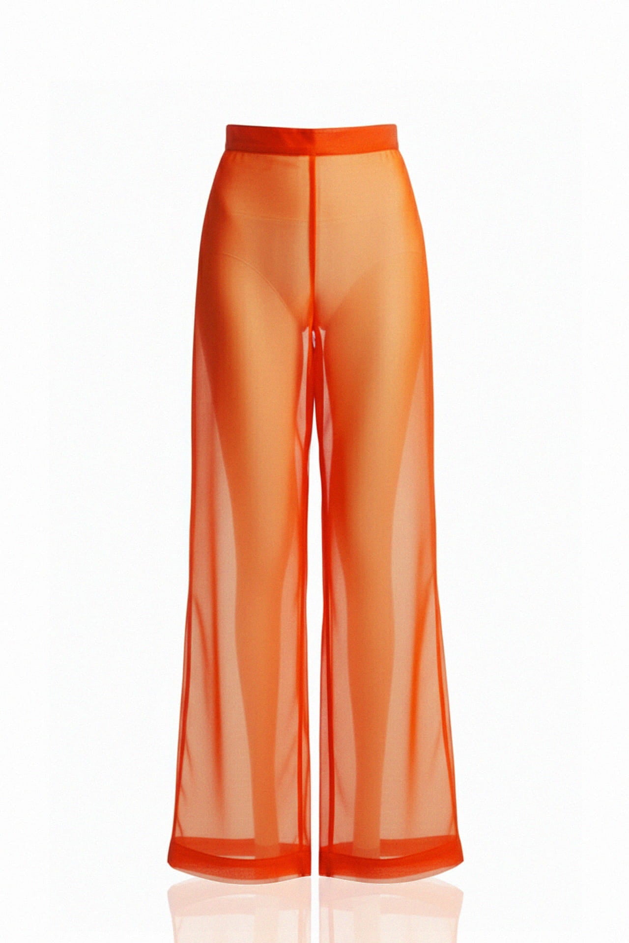 Sunset Orange High Waist Sheer Pants | Classy Straight Leg Fit