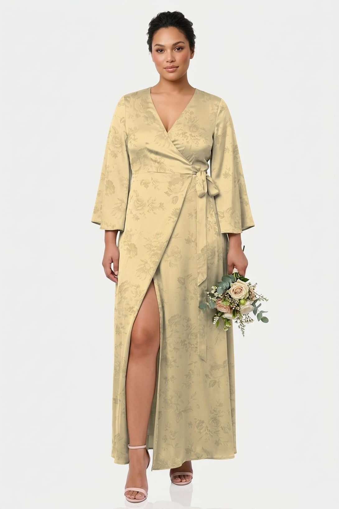 champagne wrap maxi dress Junia | Champagne Plunge-Neck Wrap Maxi Dress