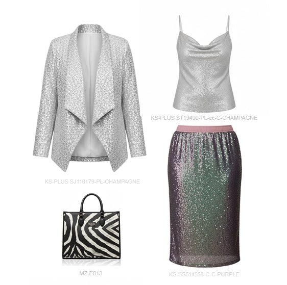 Silver Sequin Skirt Set