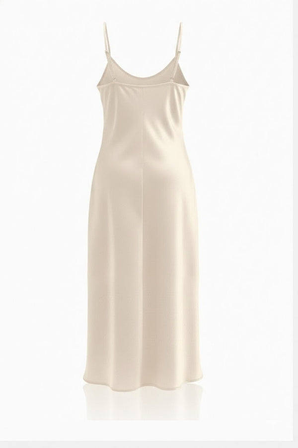 Champagne Satin Slip Midi Dress