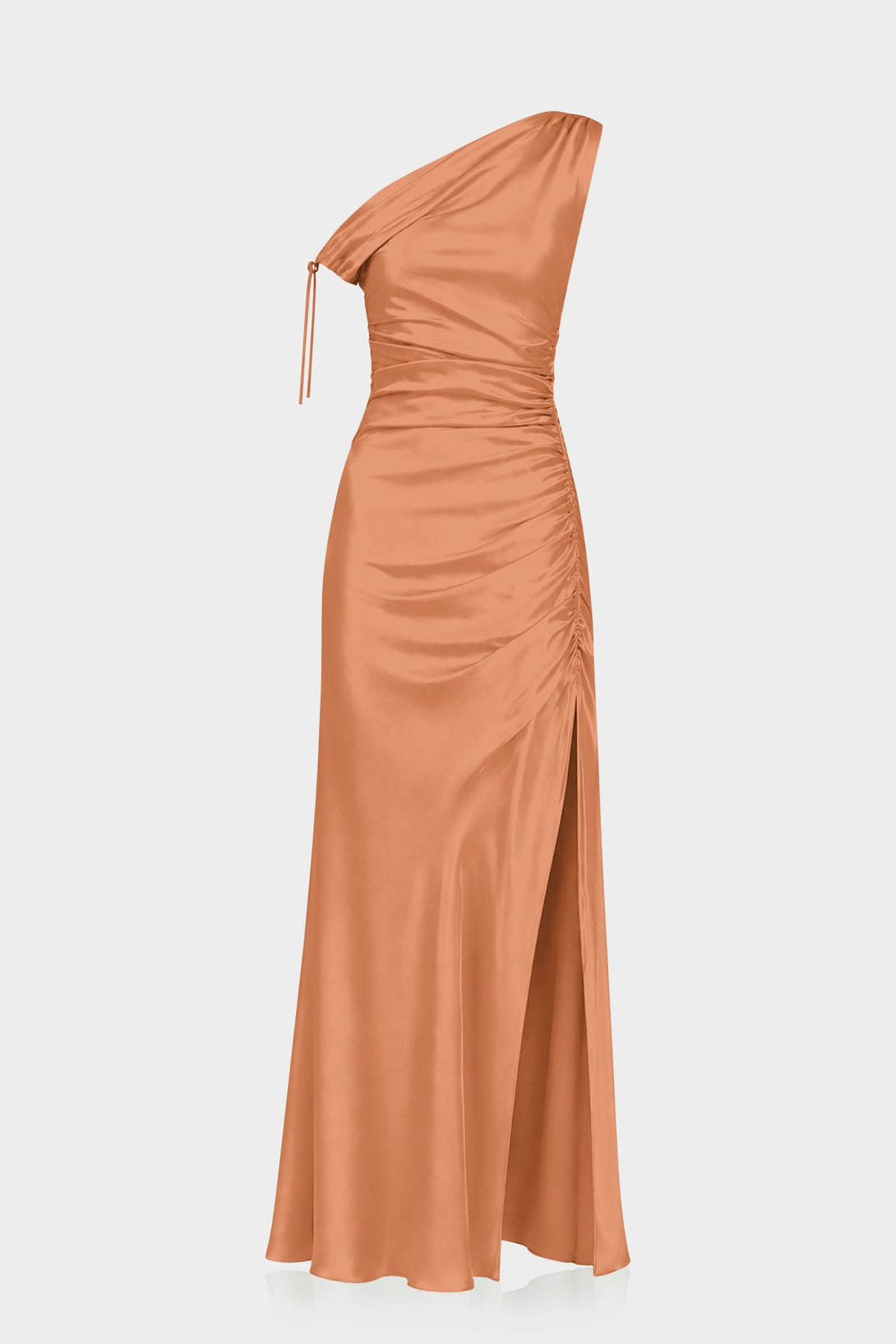 Luxury Cinnamon One Shoulder Stretch Satin Maxi Dress – Shahida Parides