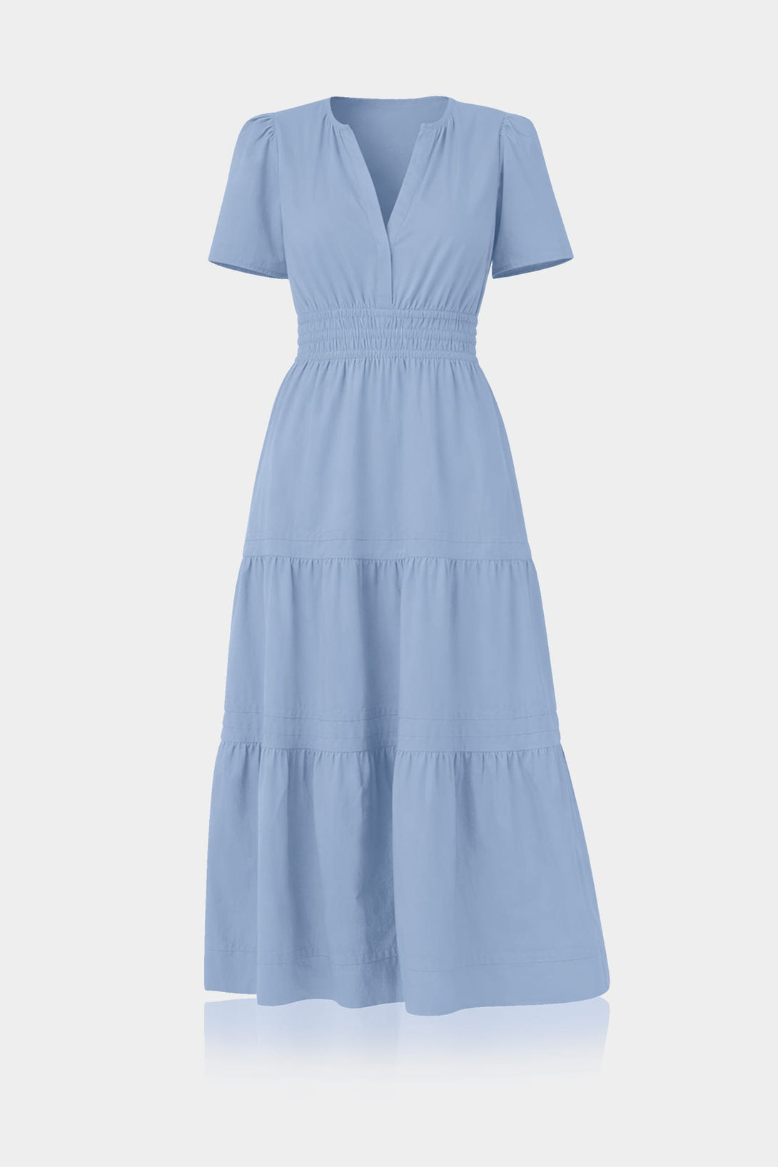 flowy cotton midi dress Standard / S Steel Blue Tiered with Elastic Waist – Resort Wear Midi Dress Size:M-8 X/L Finished with a fresh Halloween, Gorgon Medusa Costume,
